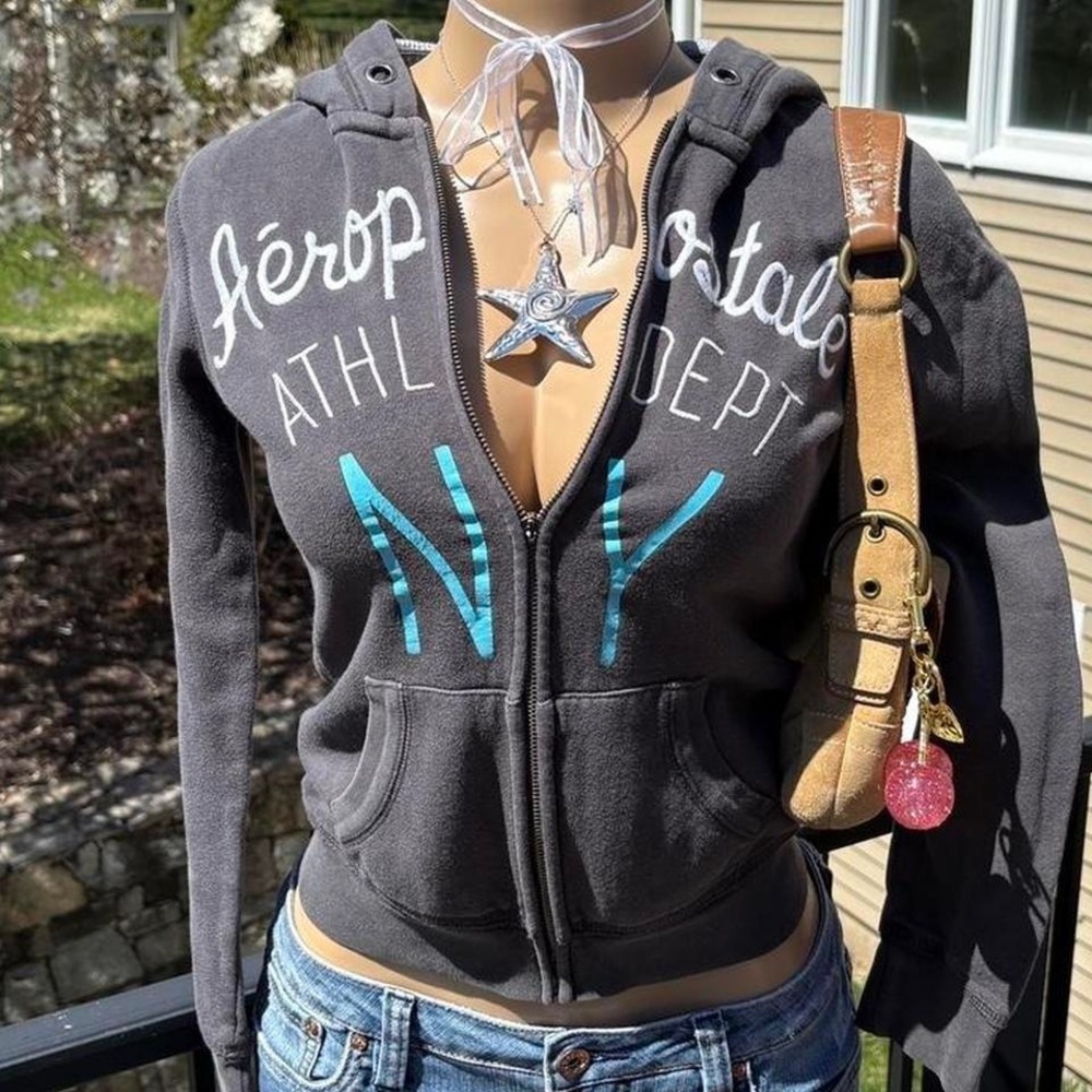 y2k 2000s aeropostale ny spellout zip fitted zip hoodie
